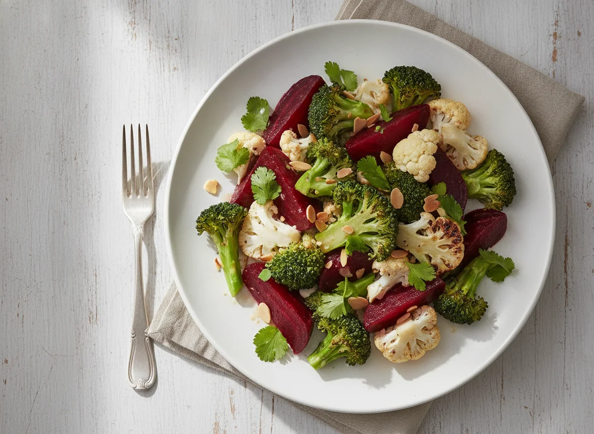 Ensalada de brócoli, coliflor y remolacha photo