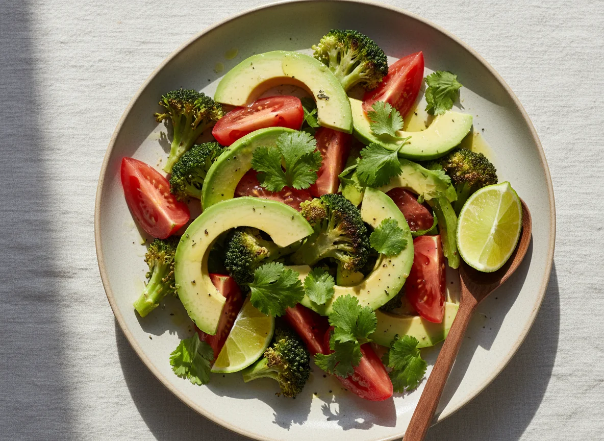 Ensalada de brócoli, palta y tomate photo