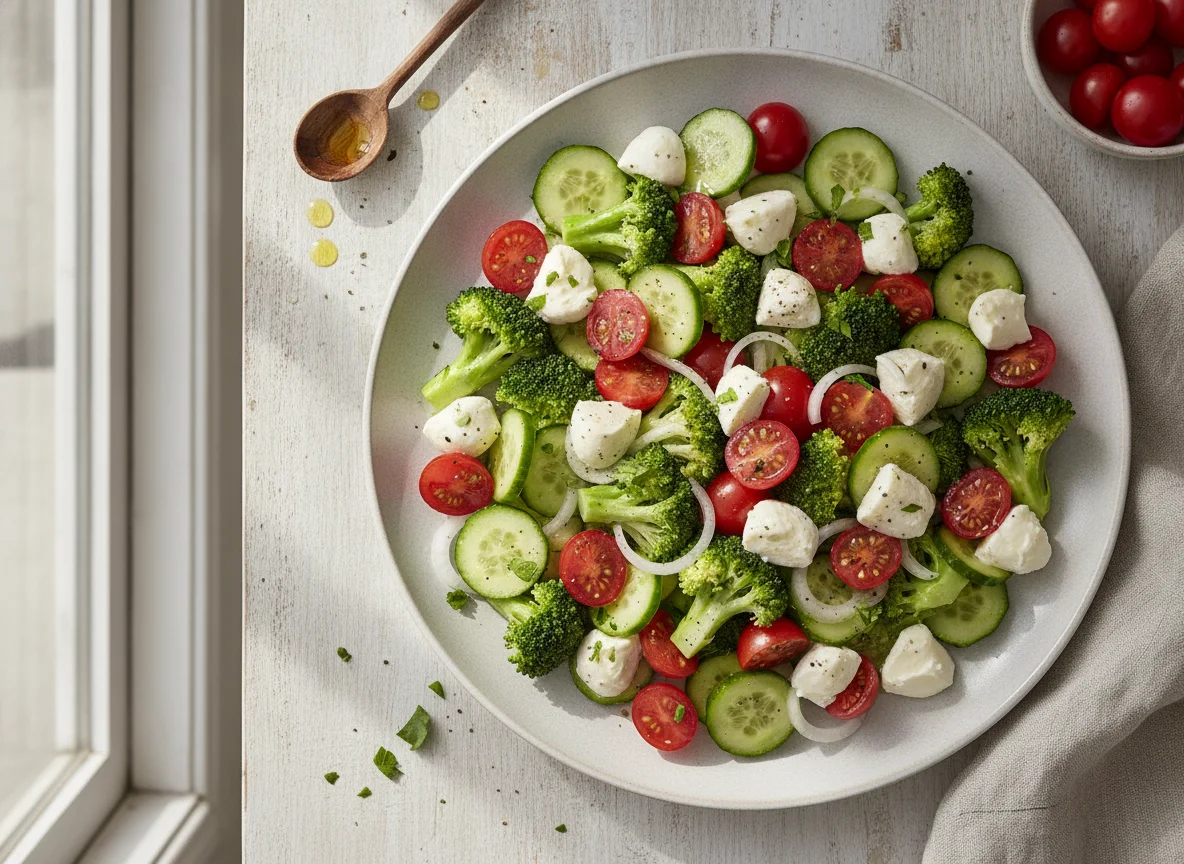 Ensalada de brócoli, pepino y tomate photo