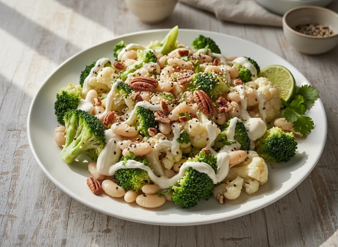Ensalada de brócoli y coliflor con frijoles photo