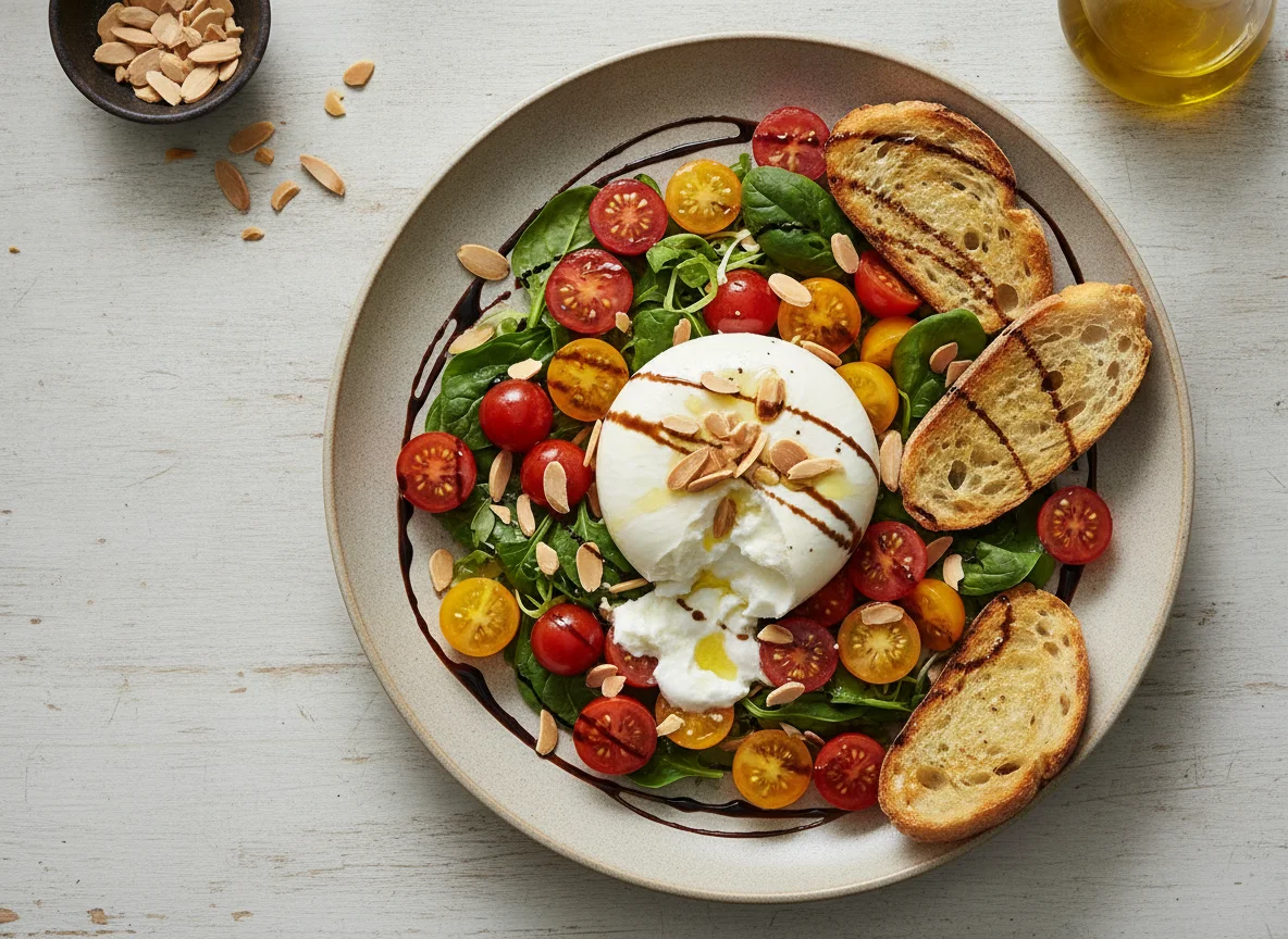 Ensalada de Burrata con Tomates Cherry y Almendras photo