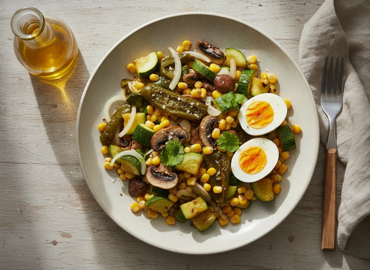Ensalada de calabacita con huevo cocido photo