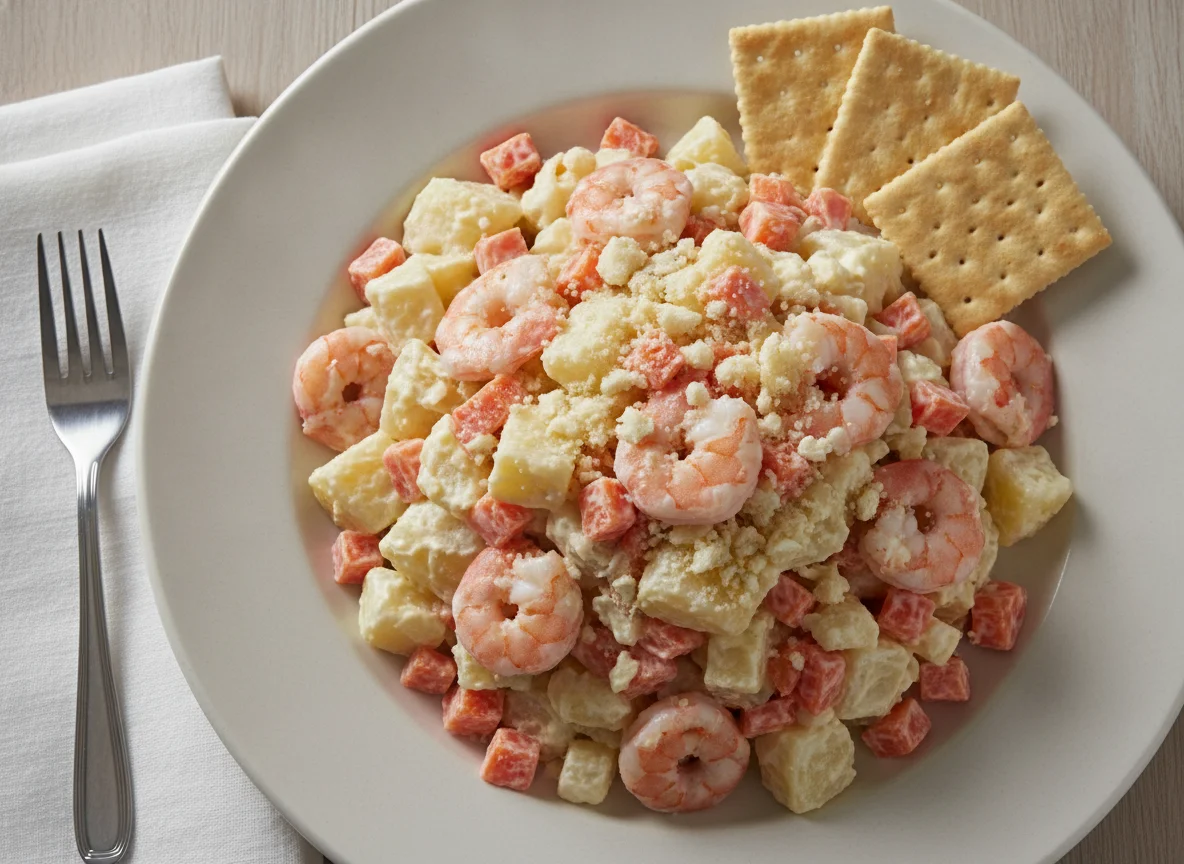Ensalada de camarón con galletas saladas photo