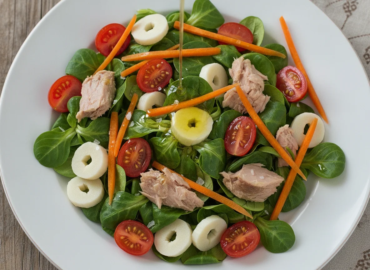 Ensalada de canónigos con atún y zanahoria photo