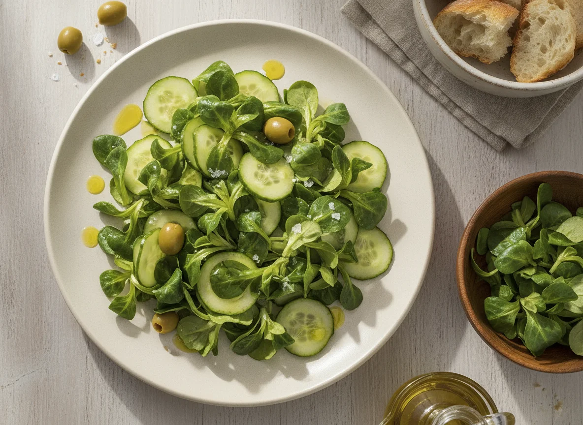 Ensalada de canónigos y pepino photo