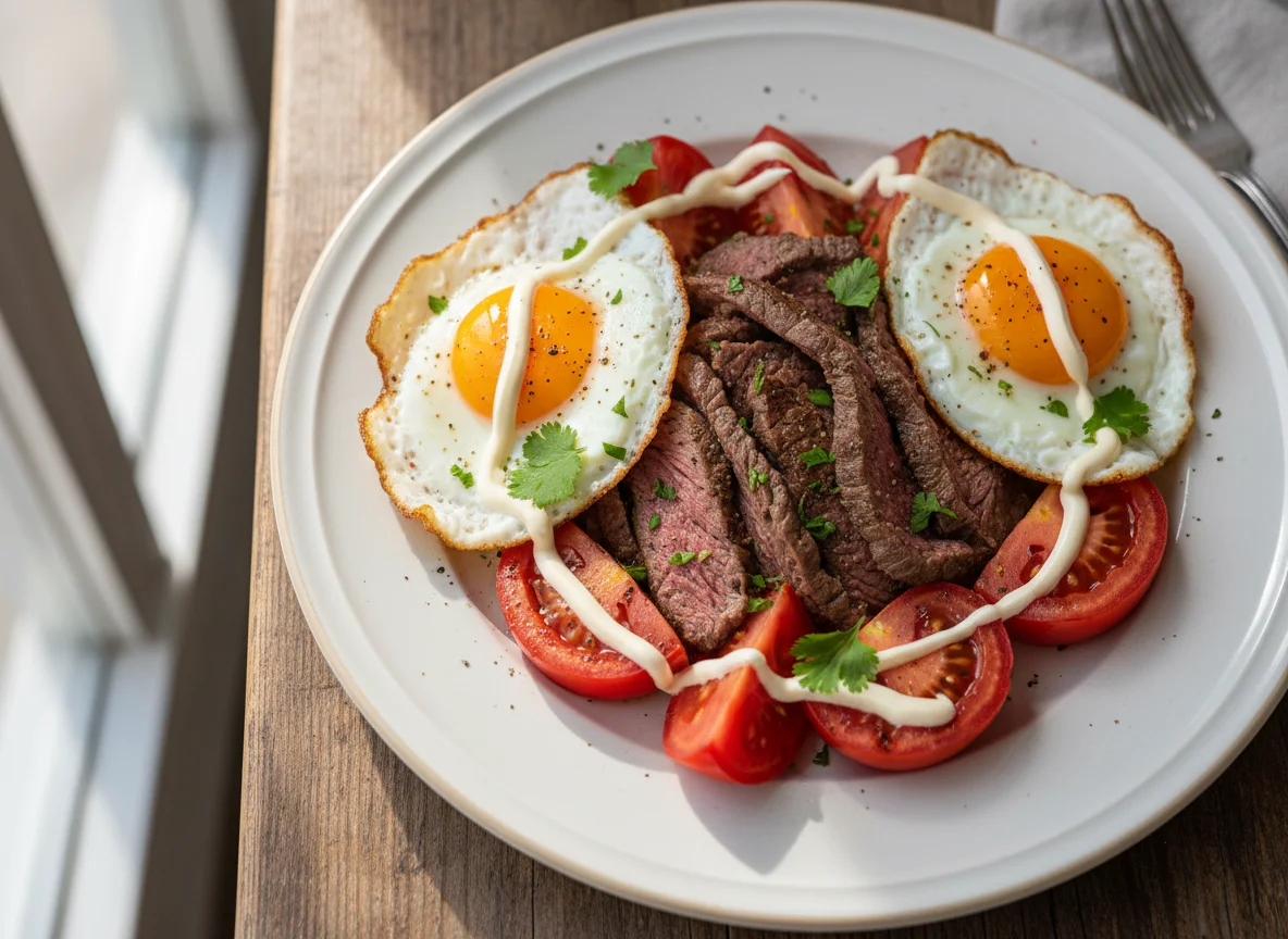 Ensalada de carne con huevo y mayonesa photo