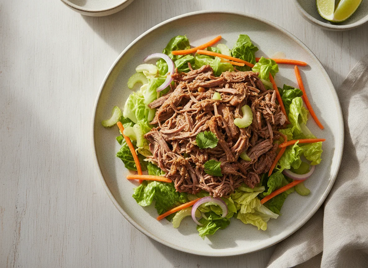 Ensalada de carne deshebrada con vegetales photo