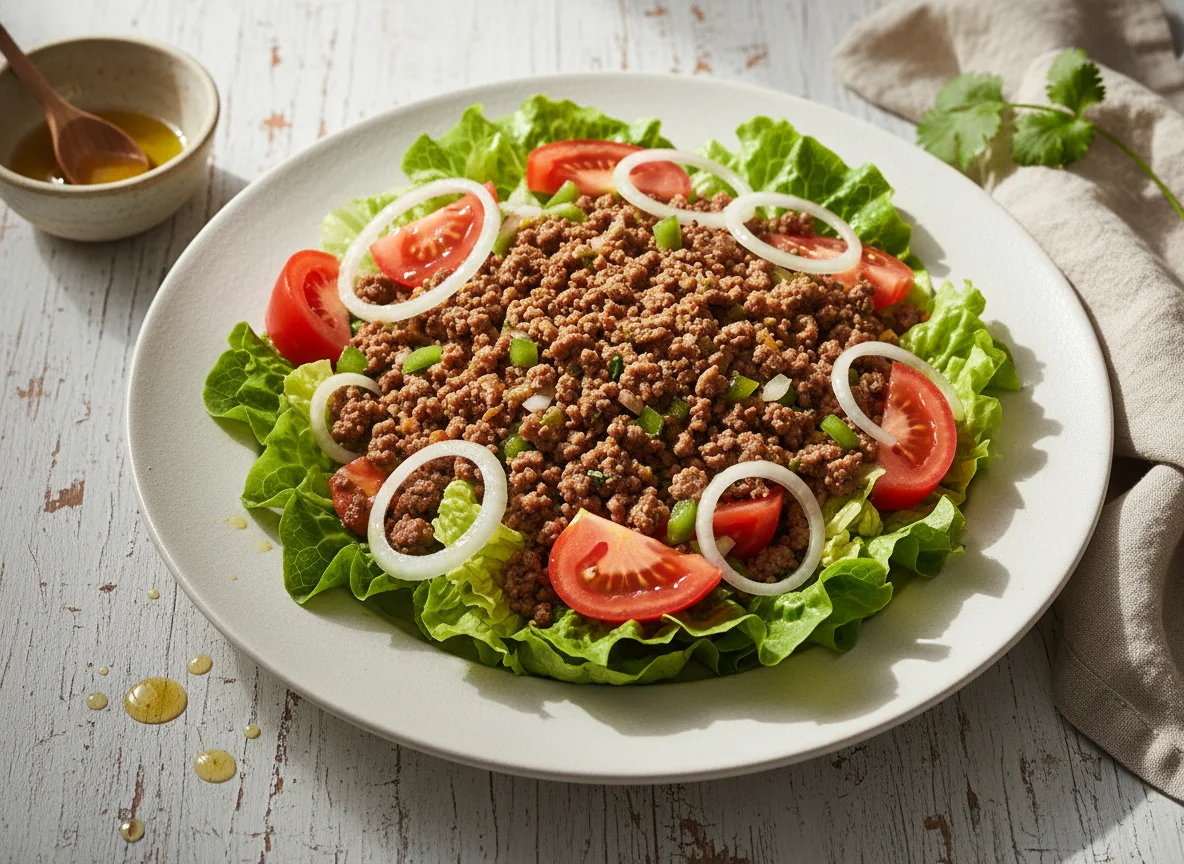 Ensalada de carne molida con vegetales photo
