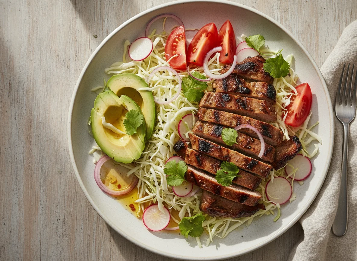 Ensalada de cerdo a la parrilla photo