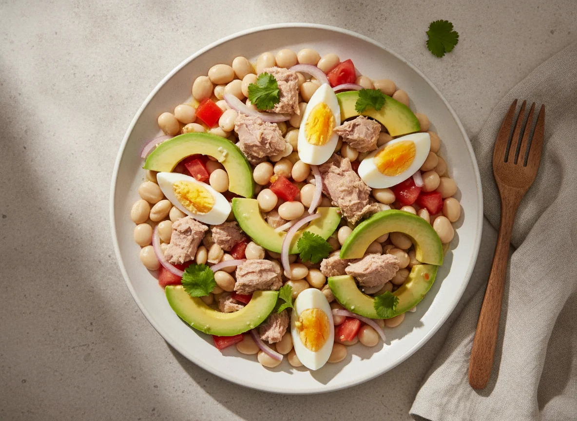 Ensalada de chochos con aguacate y atún photo