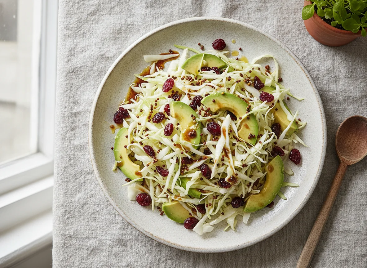 Ensalada de col con aguacate y vinagreta photo