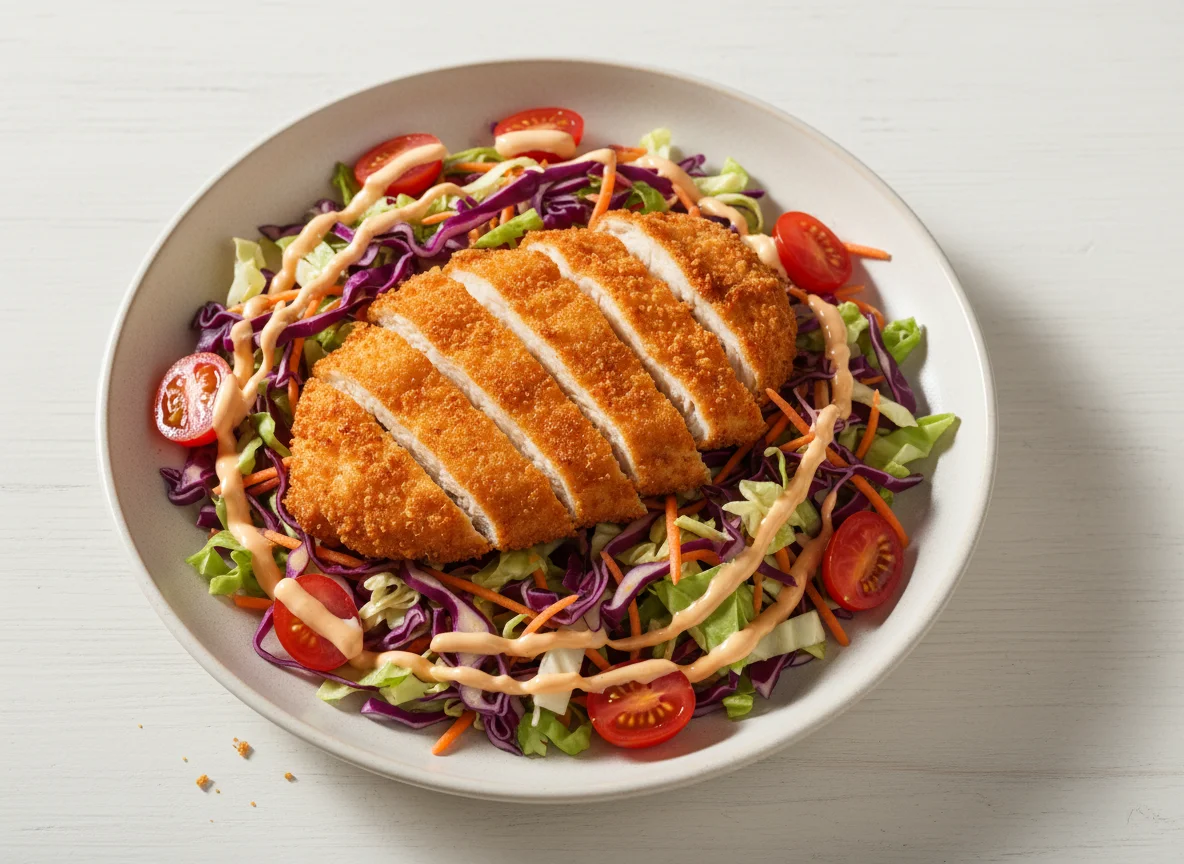 Ensalada de col con pollo empanizado photo