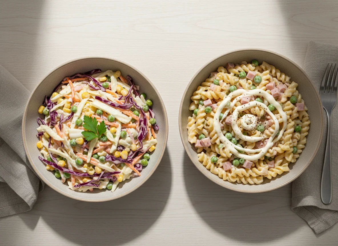 Ensalada de col y Sopa fría de pasta photo