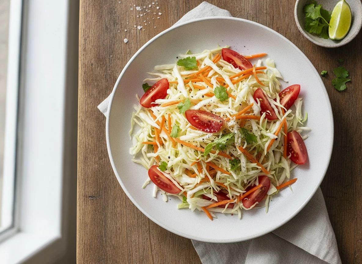 Ensalada de col, zanahoria y tomate photo