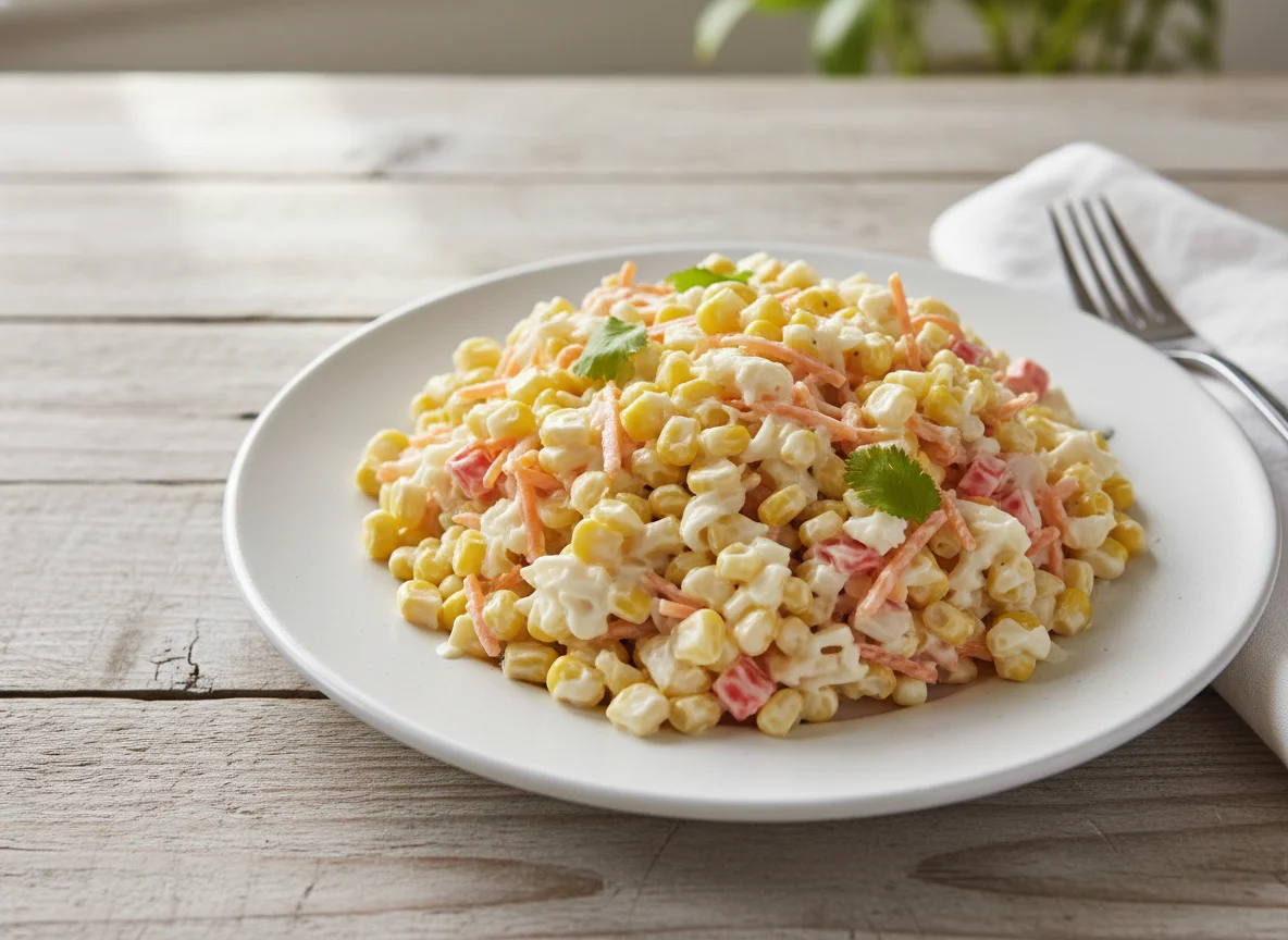 Ensalada de elote y zanahoria con aderezo cremoso photo