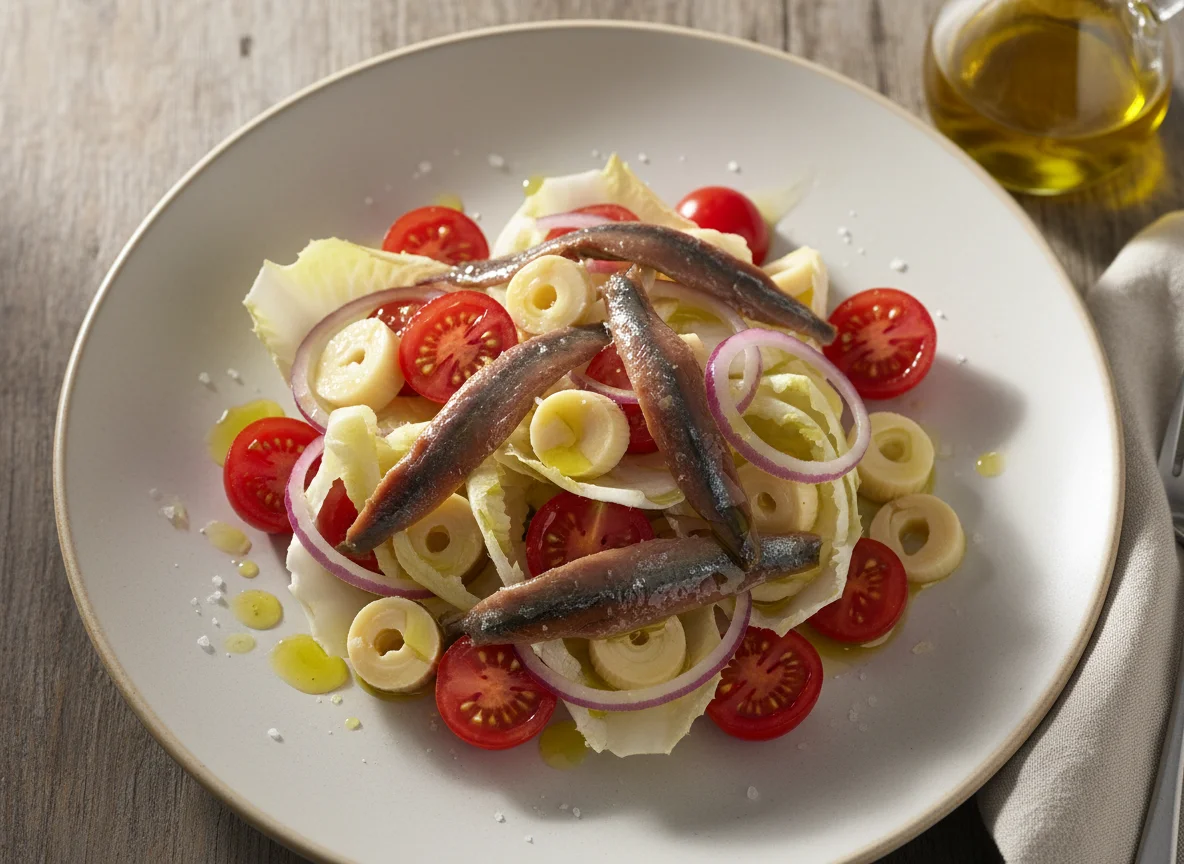 Ensalada de endivias con anchoas y tomate photo