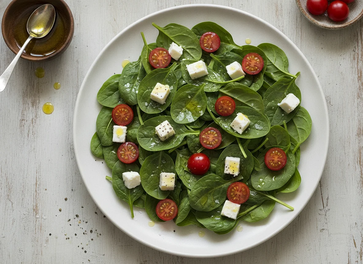 Ensalada de espinacas con tomate cherry y queso fresco photo
