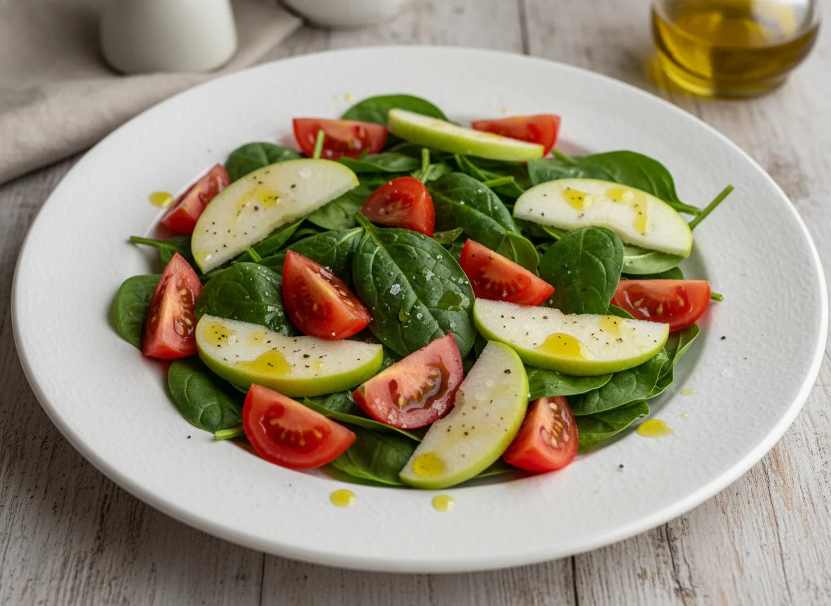Ensalada de espinacas, tomate y manzana photo