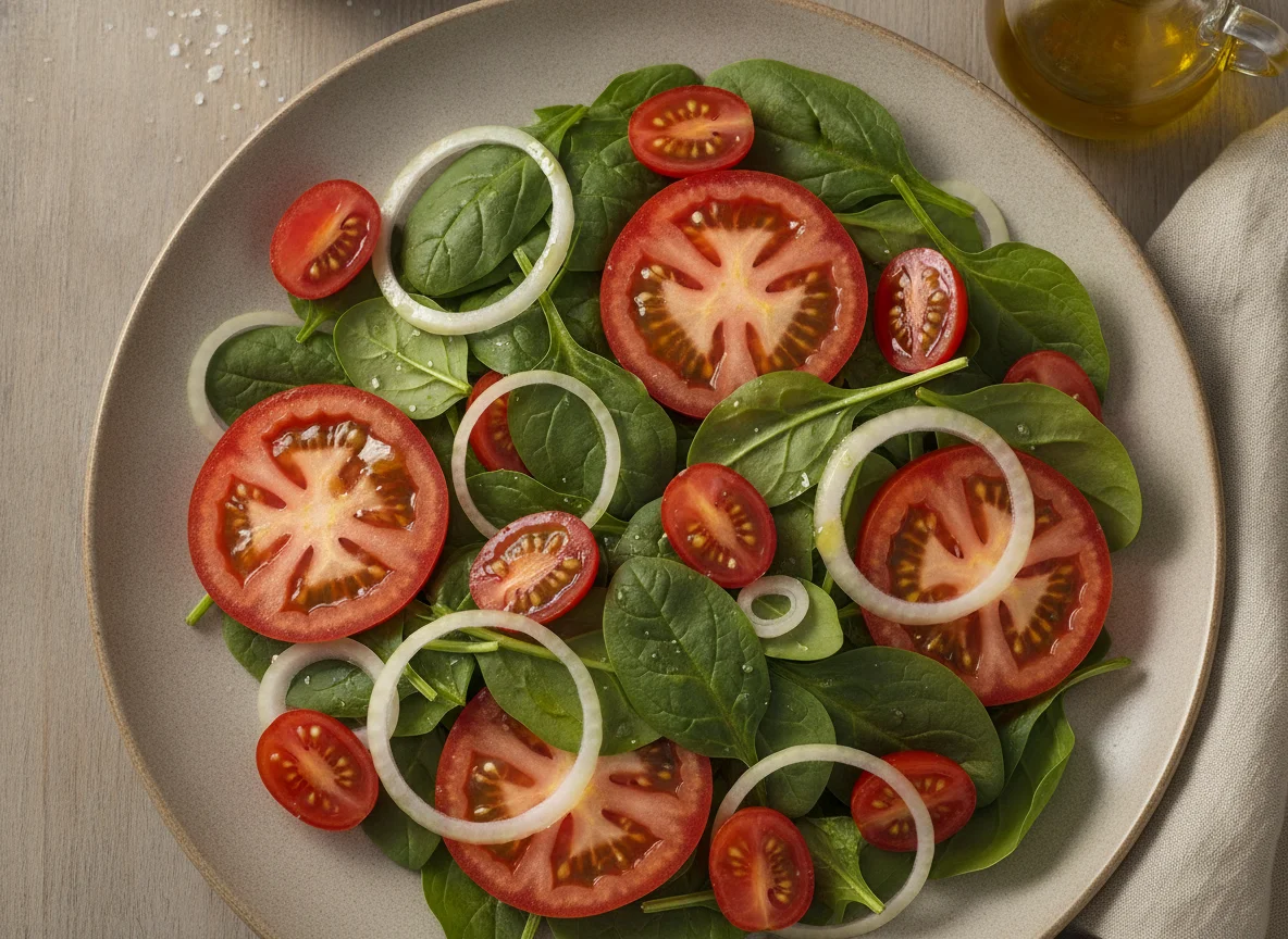 Ensalada de espinacas y tomate photo