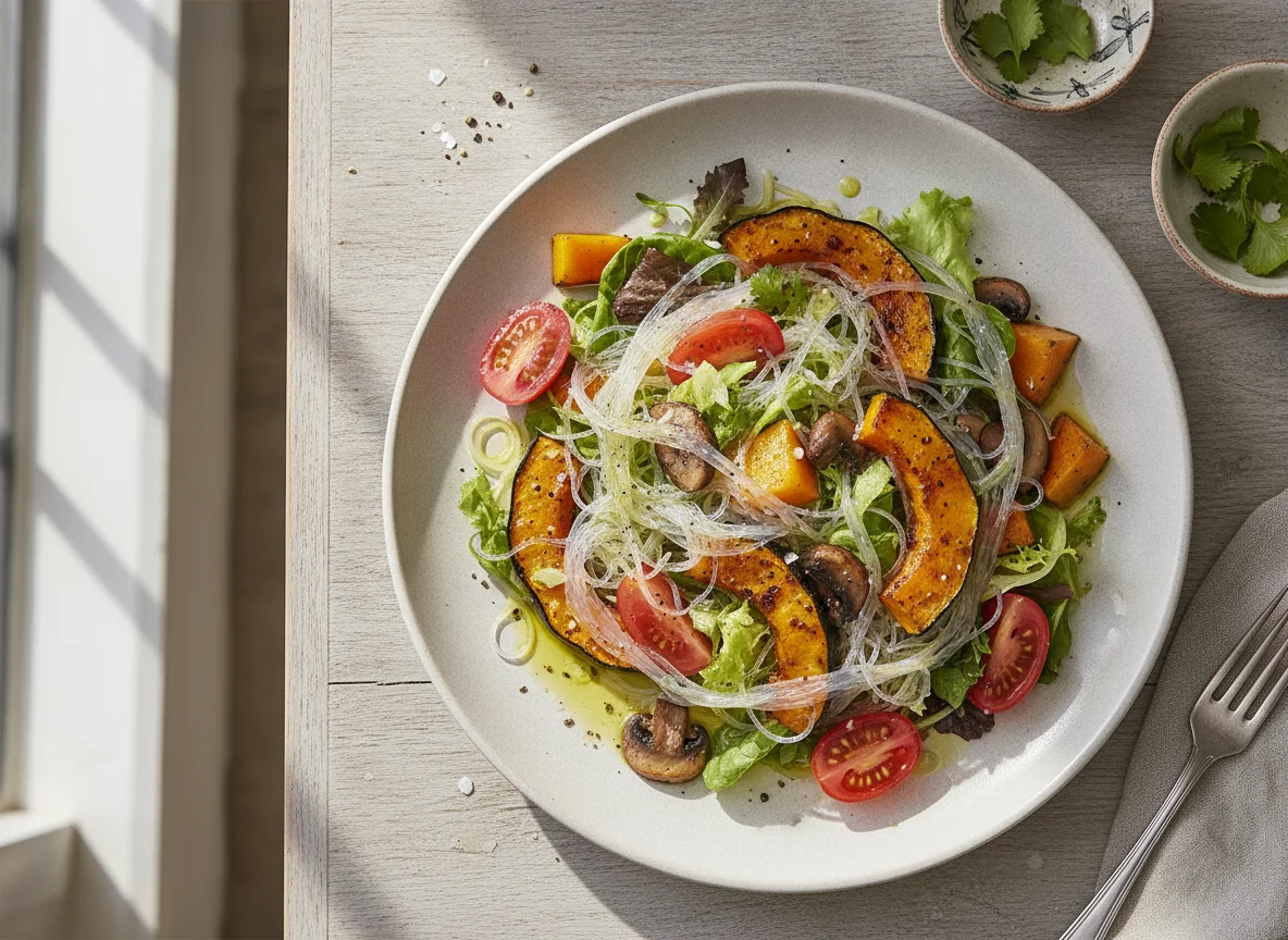 Ensalada de fideos de cristal con verduras photo