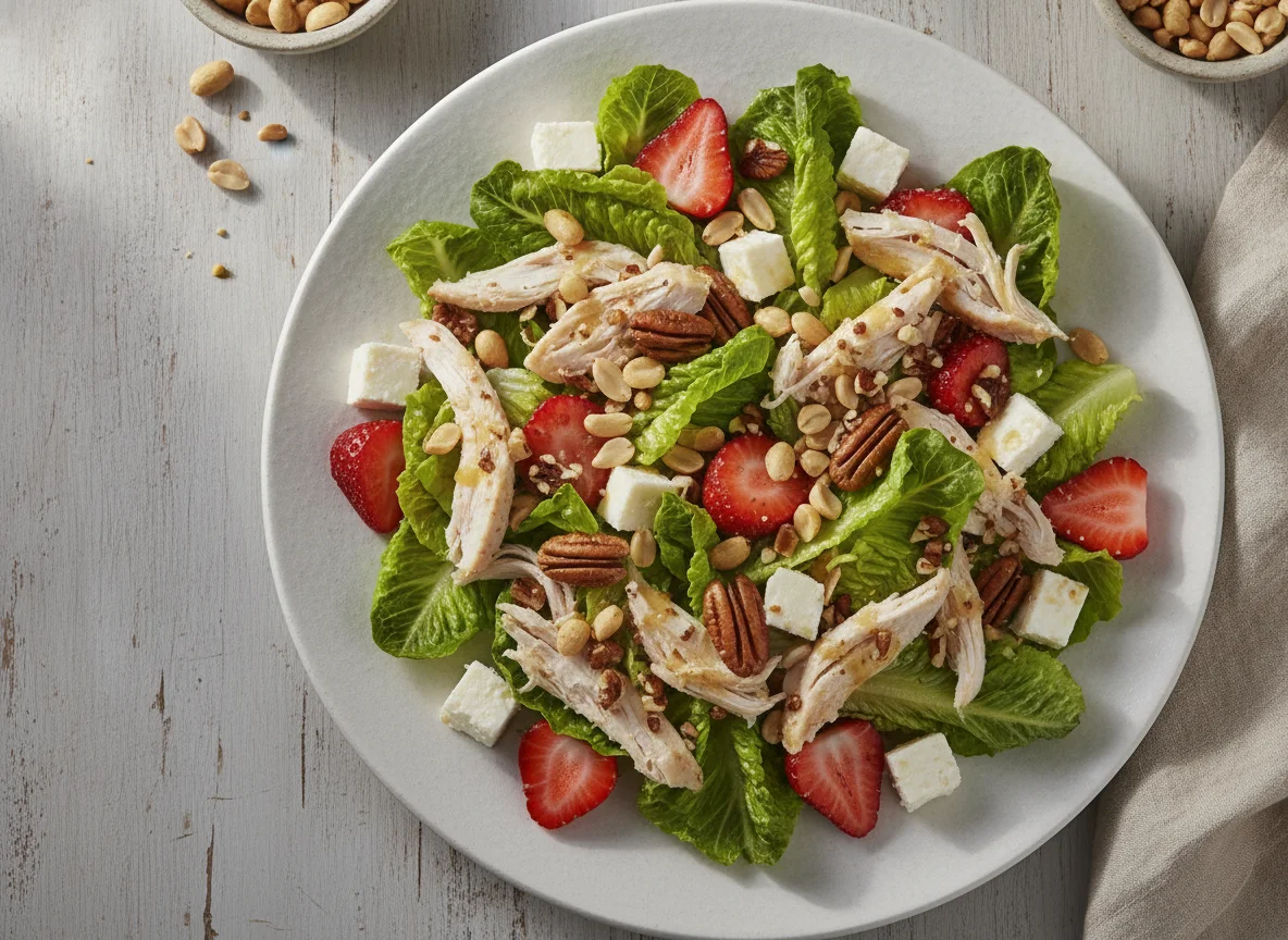 Ensalada de fresas con pollo y nueces photo