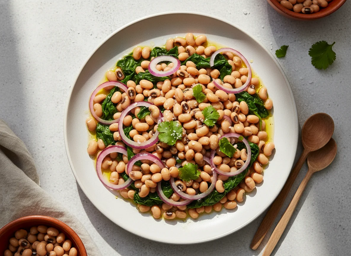 Ensalada de frijoles carita con cebolla photo