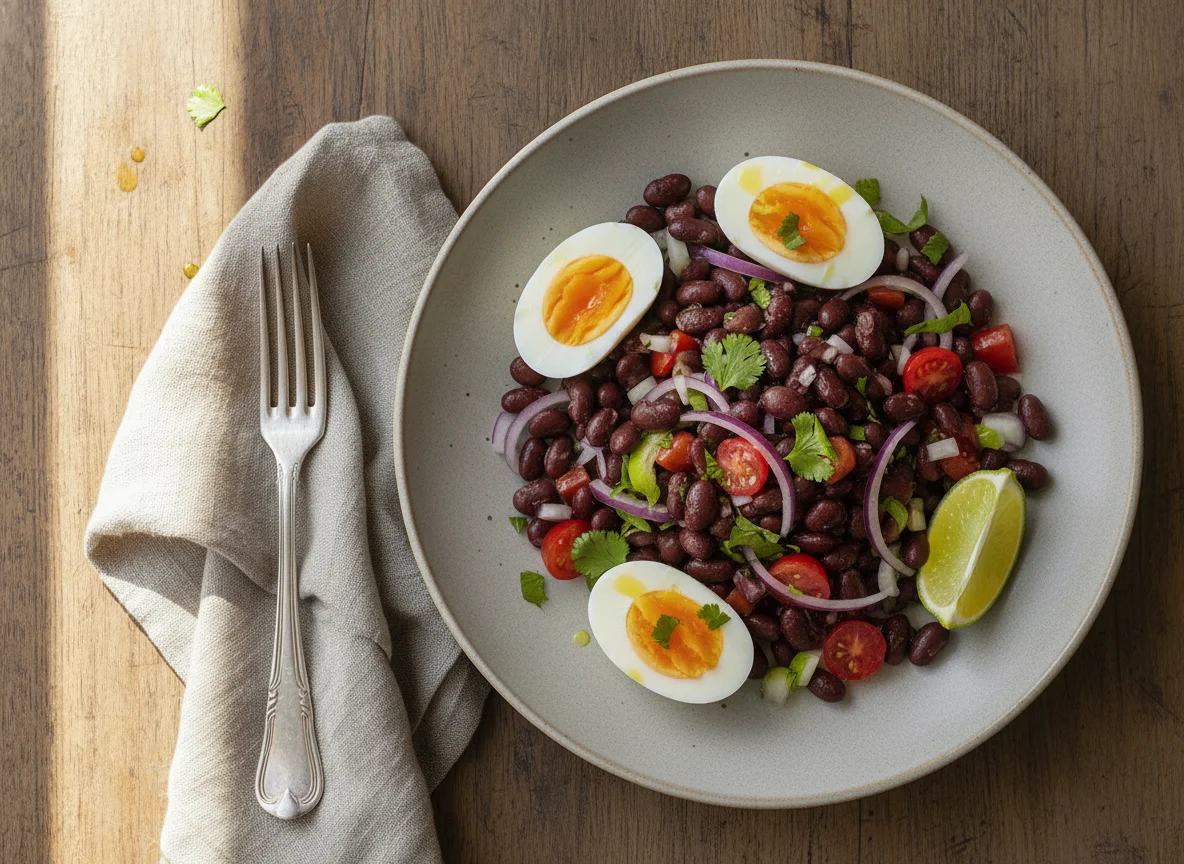 Ensalada de frijoles con huevo photo
