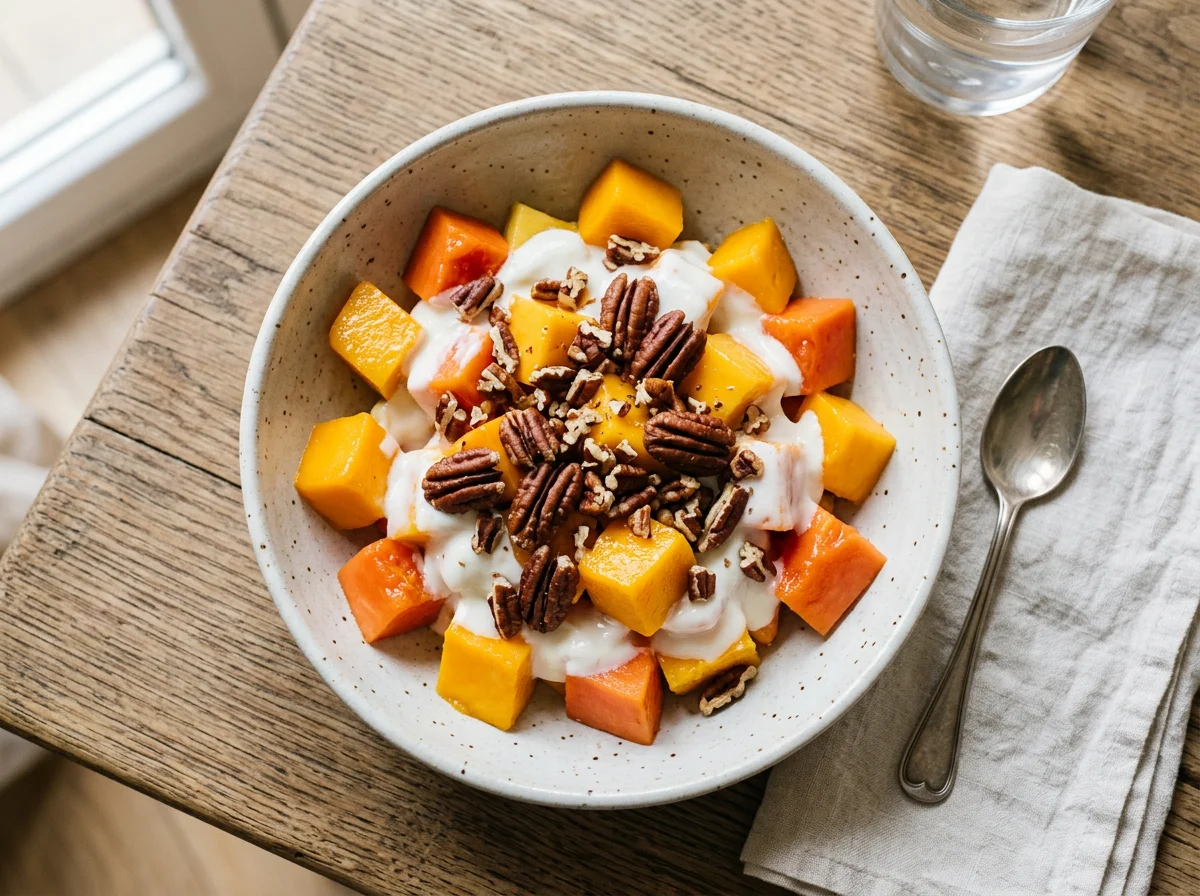 Ensalada de fruta con yogur y nueces photo