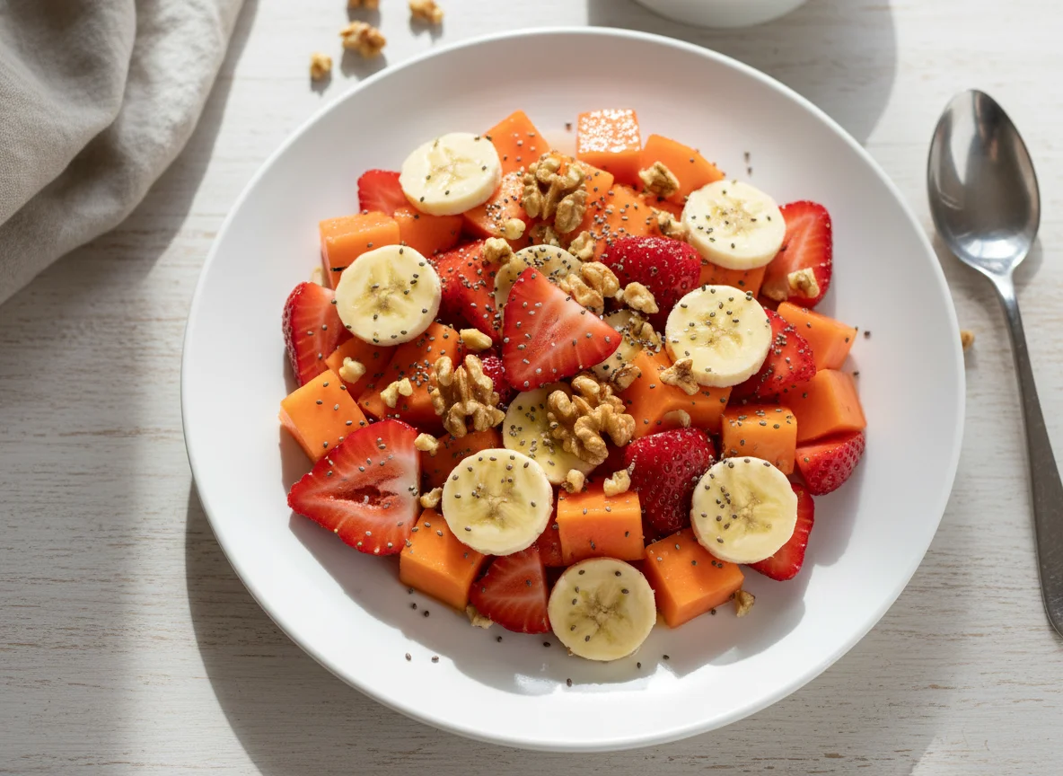 Ensalada de frutas con chía y nueces photo