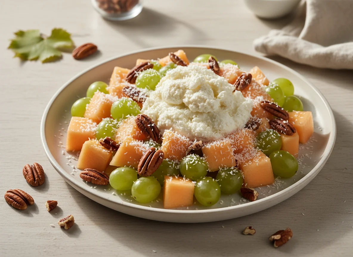 Ensalada de frutas con requesón y nueces photo