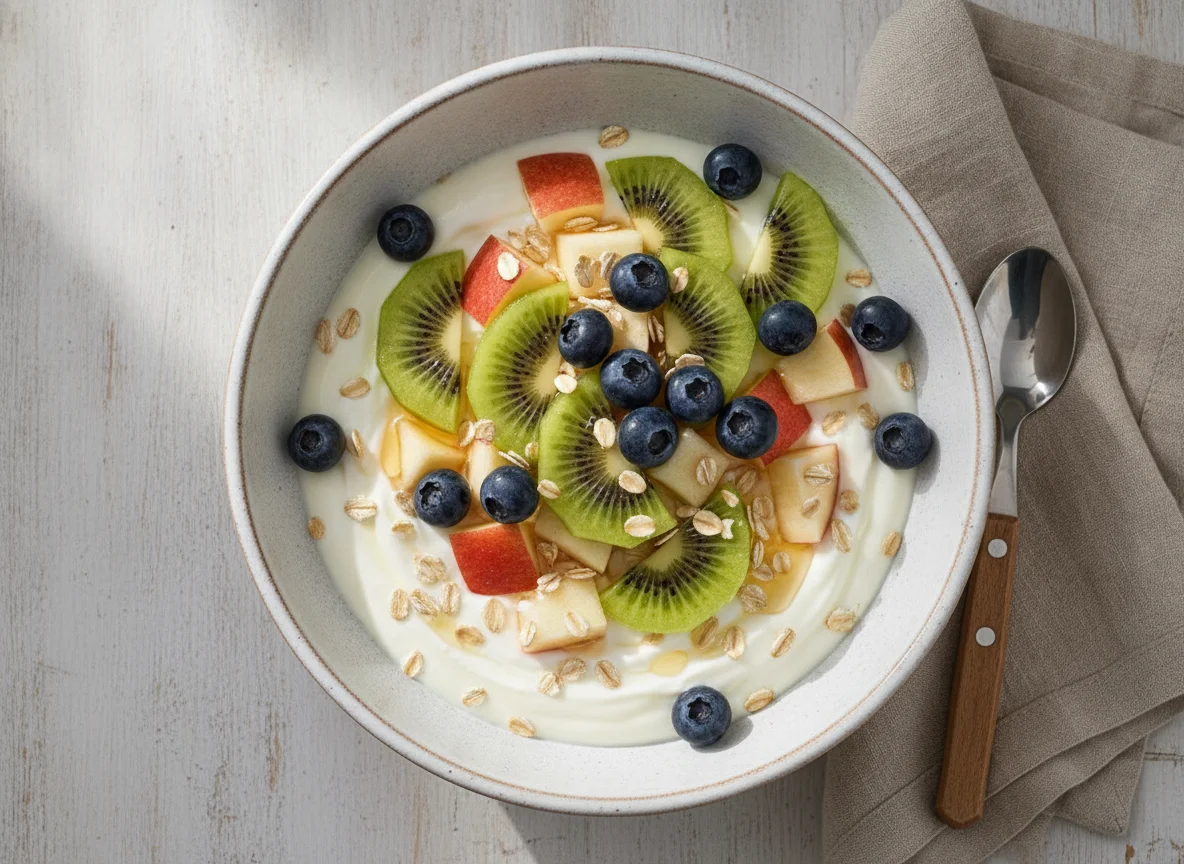Ensalada de frutas con yogur y avena photo