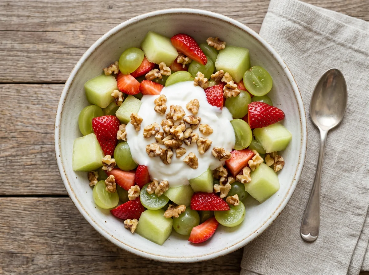 Ensalada de frutas con yogur y nueces photo