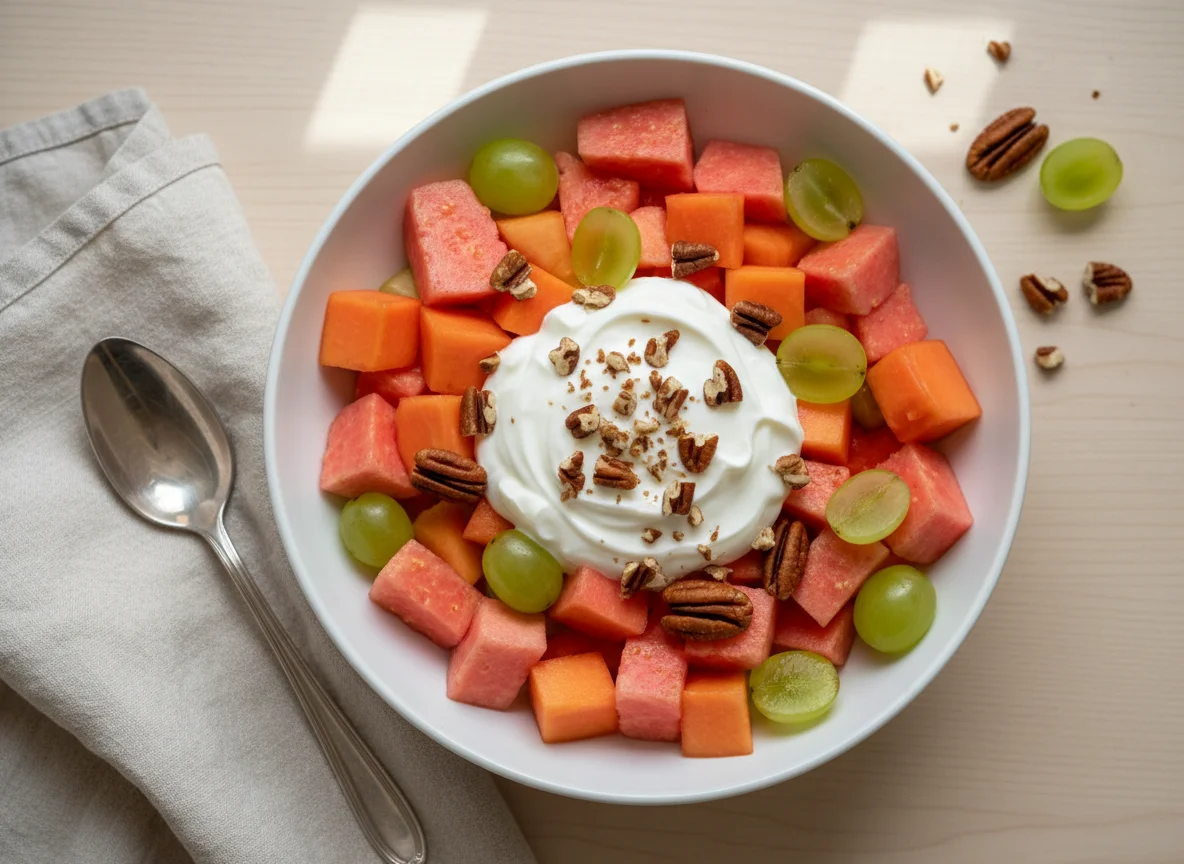 Ensalada de frutas con yogurt y nueces photo
