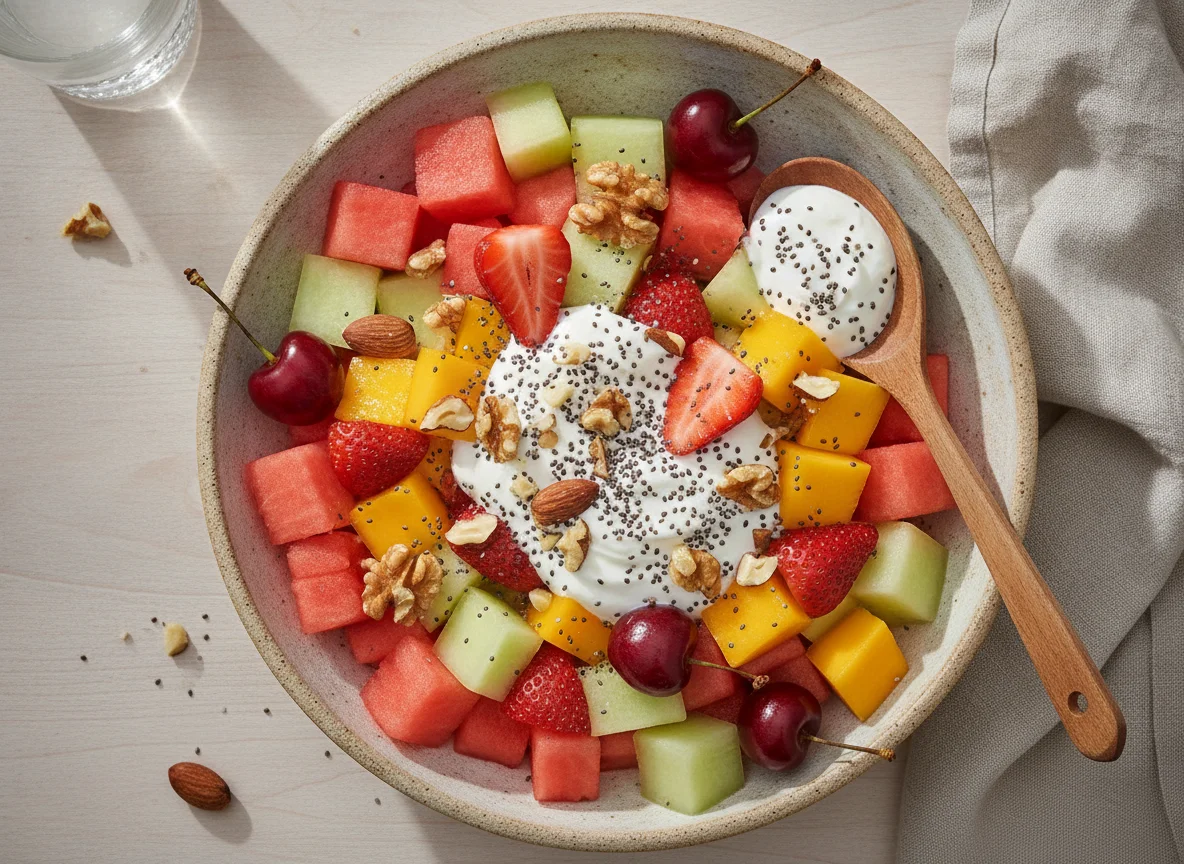 Ensalada de frutas con yogurt y semillas de chía photo