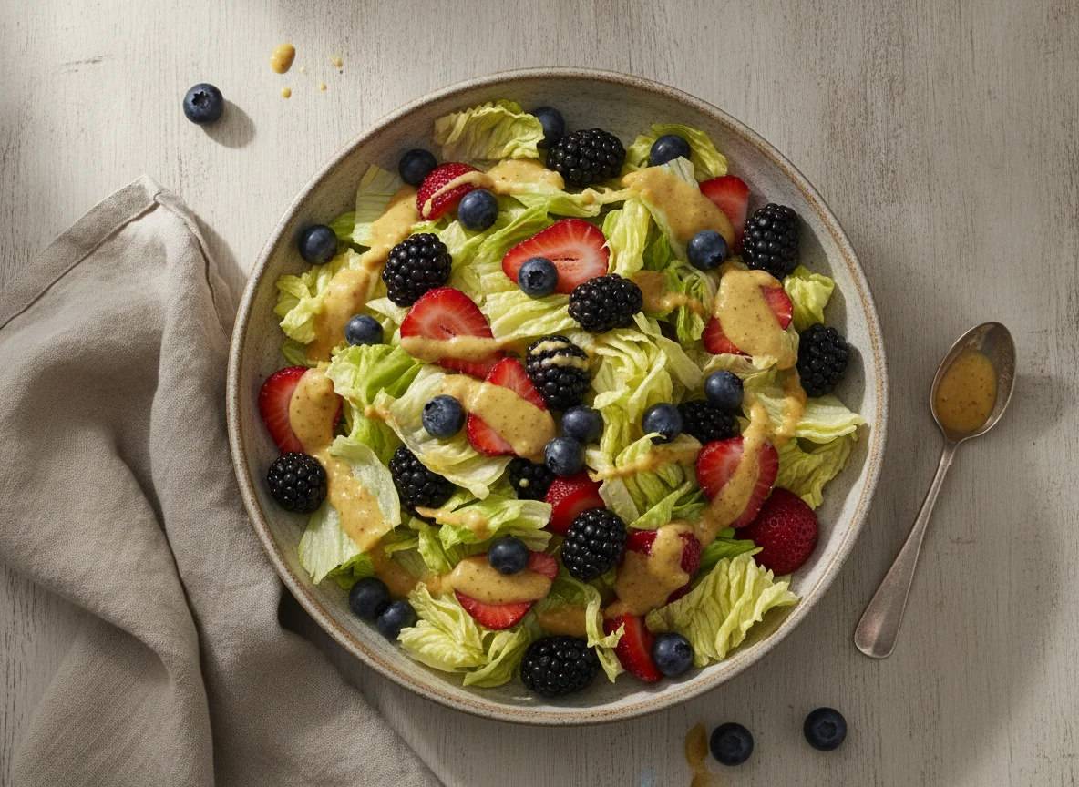 Ensalada de frutos rojos con aderezo de miel y mostaza photo