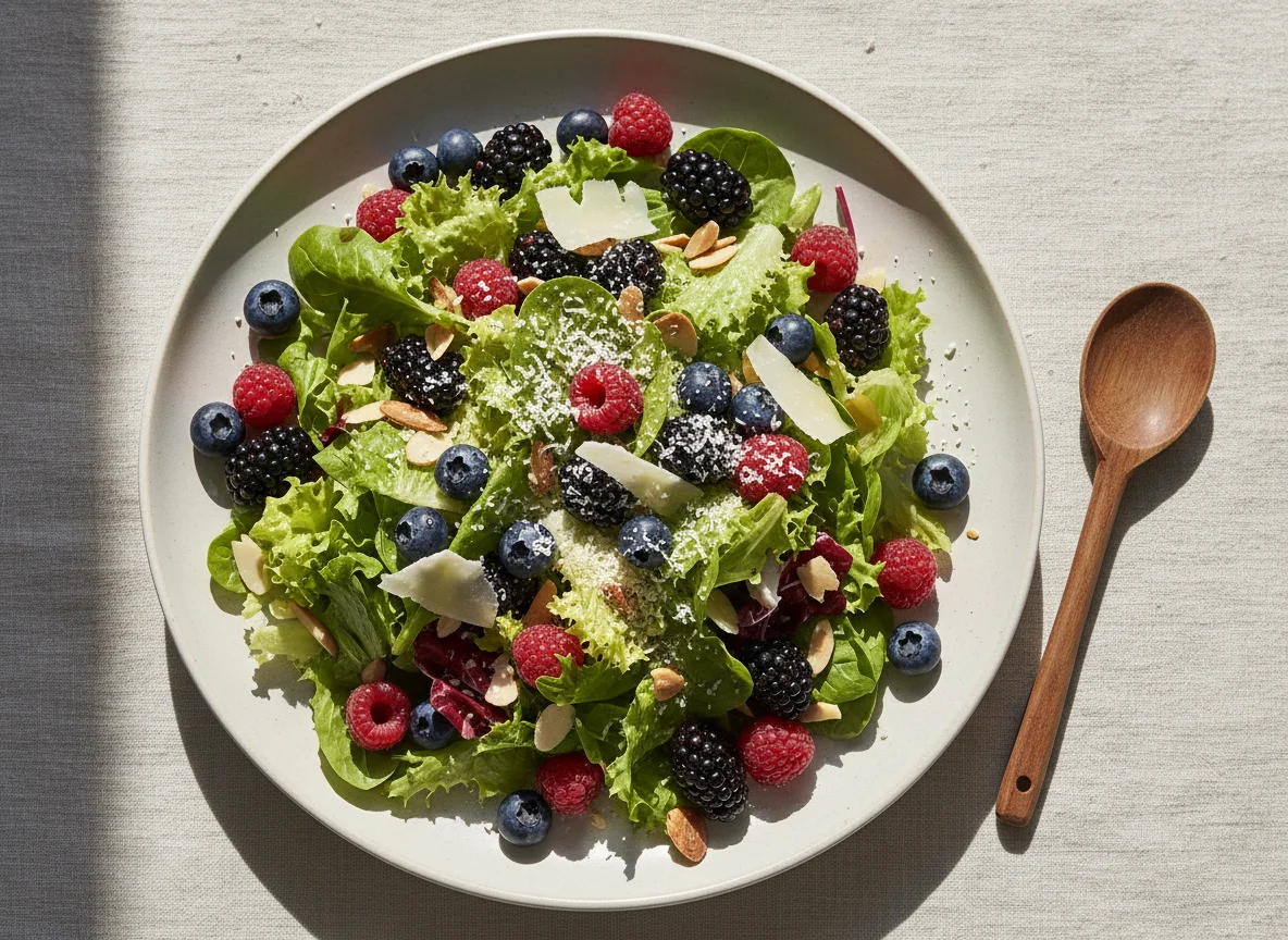 Ensalada de frutos rojos y almendras photo