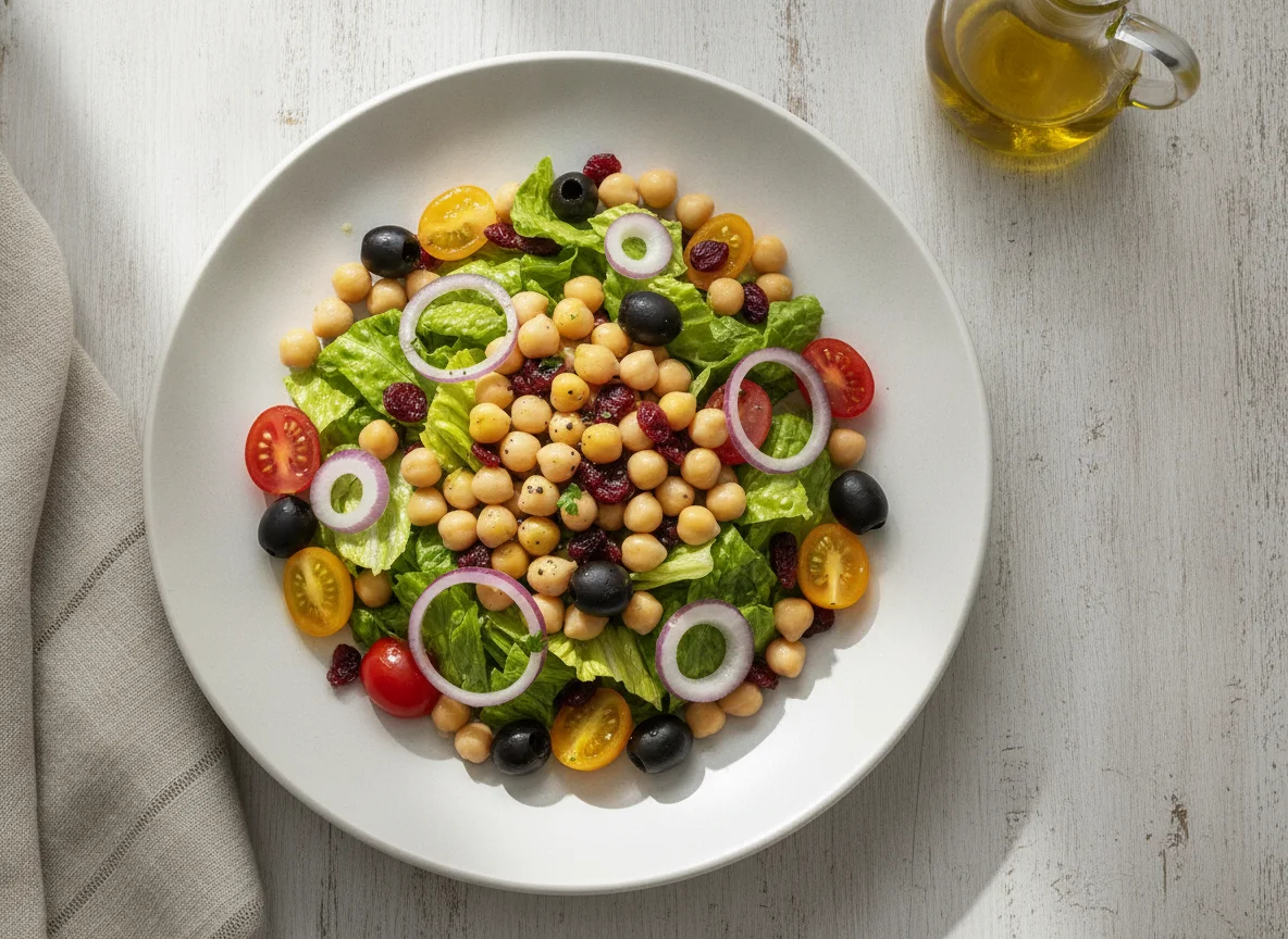 Ensalada de garbanzos con arándanos y vegetales photo
