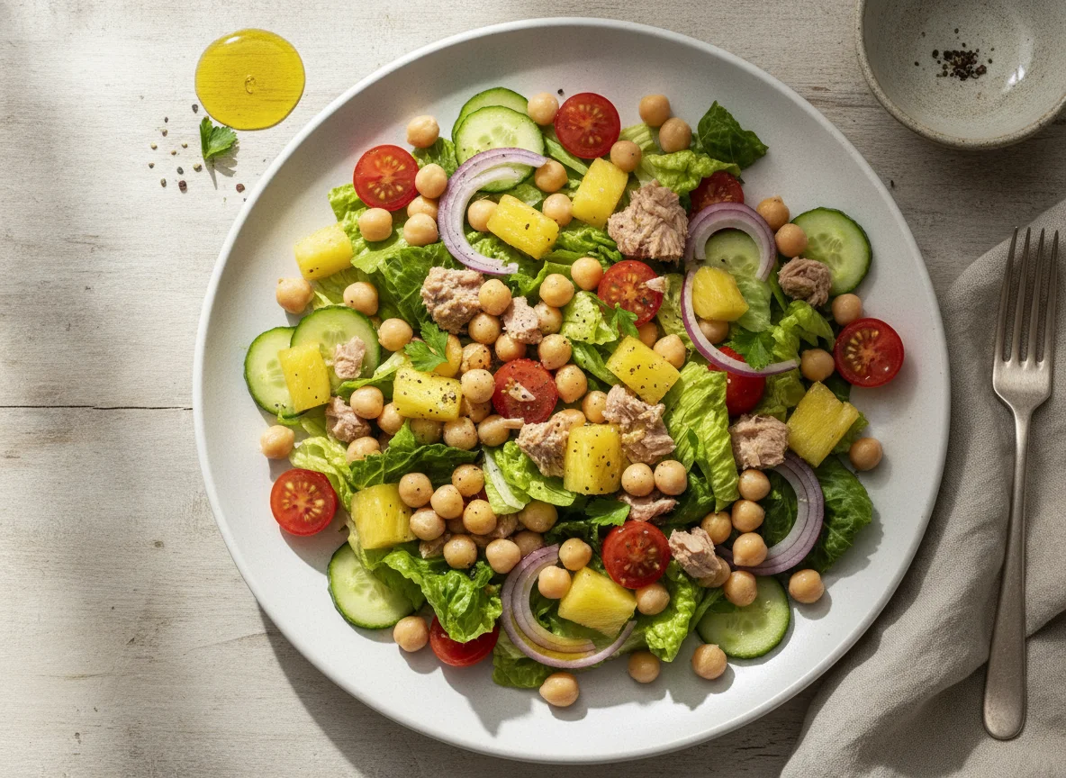 Ensalada de garbanzos con atún y piña photo