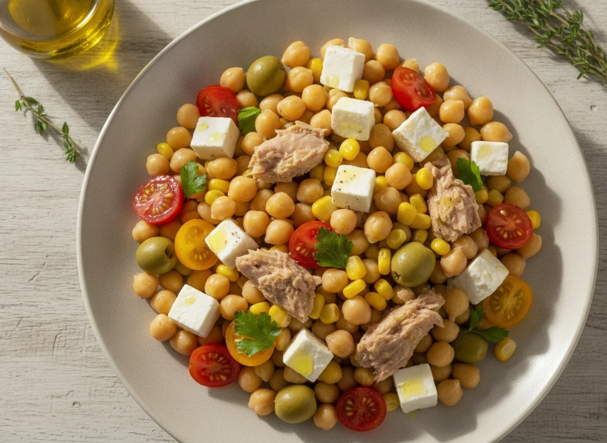 Ensalada de garbanzos con atún y queso photo