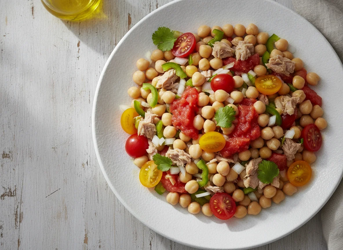 Ensalada de garbanzos con atún y tomate photo