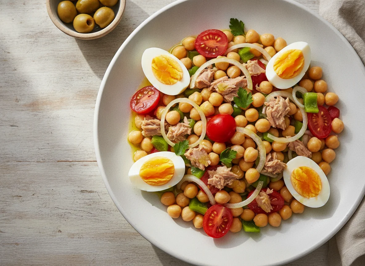 Ensalada de garbanzos con atún y verduras photo