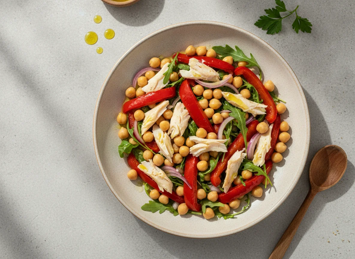 Ensalada de garbanzos con bacalao y pimientos photo