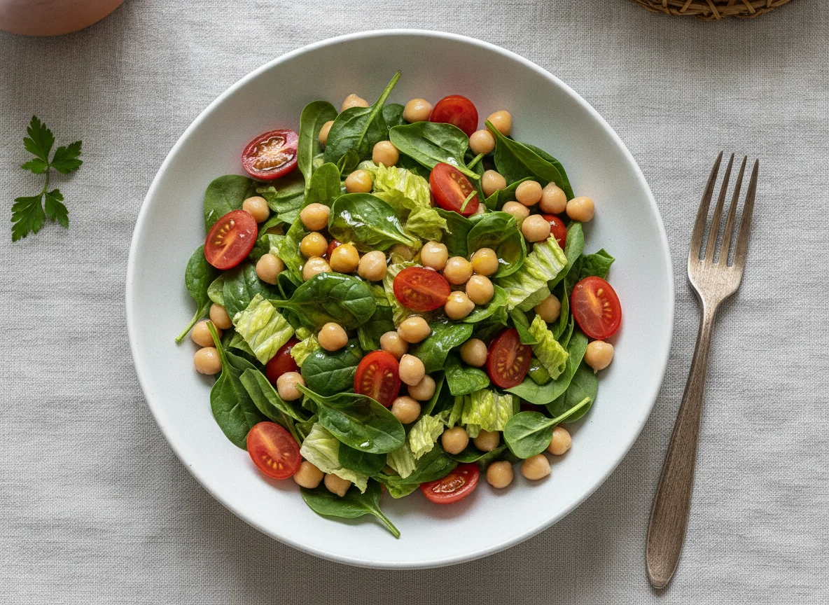 Ensalada de garbanzos con espinacas y tomate photo