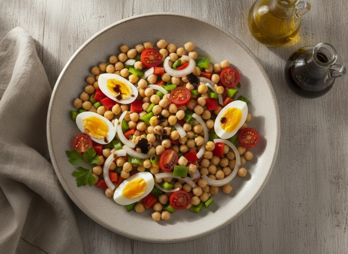 Ensalada de garbanzos con huevo y hortalizas photo