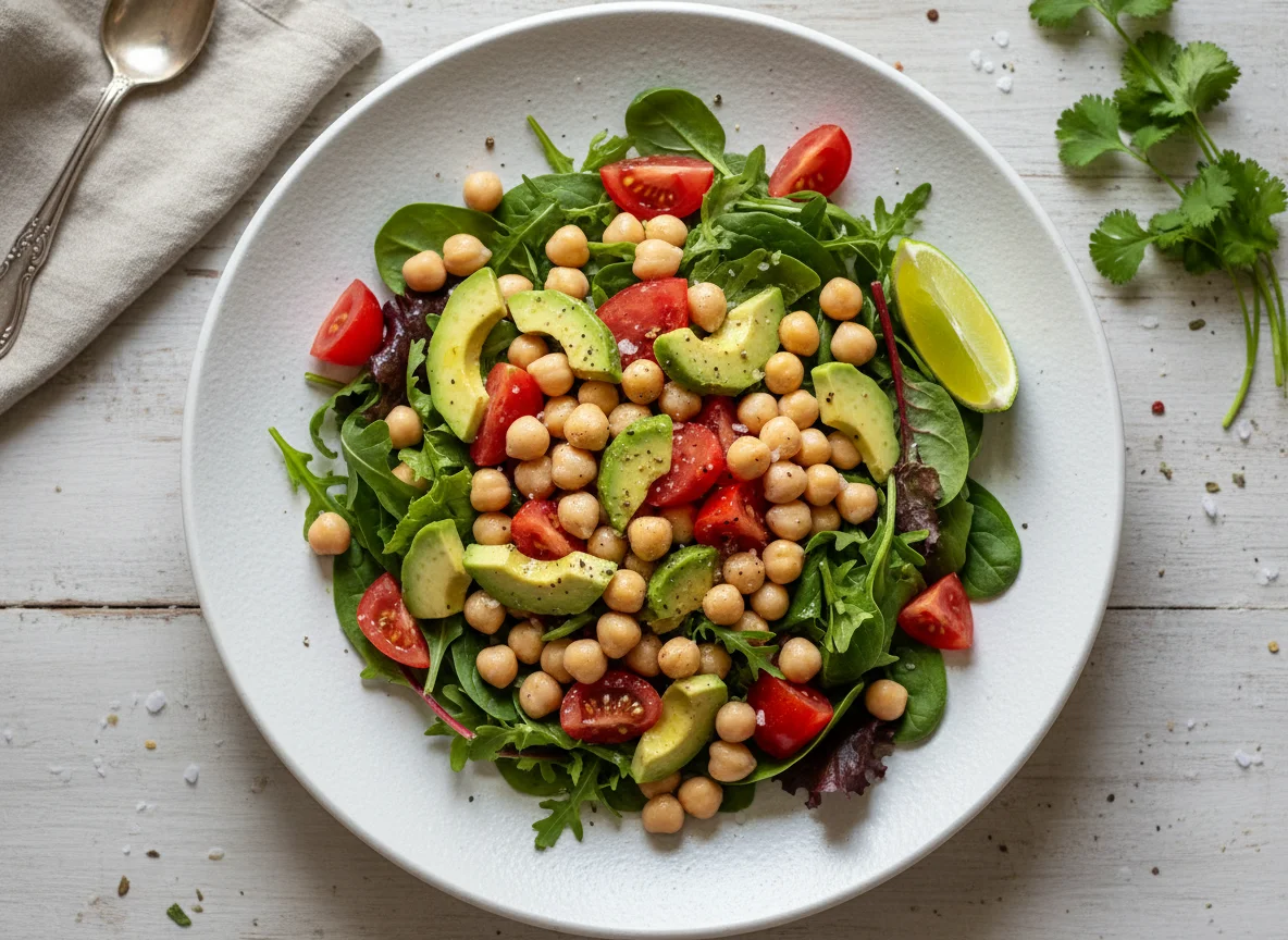 Ensalada de garbanzos con palta y tomate photo
