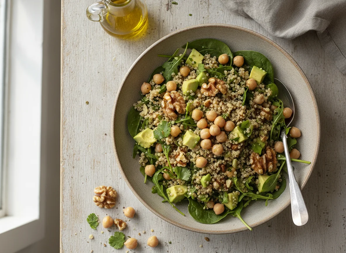 Ensalada de garbanzos con quinoa y nueces photo