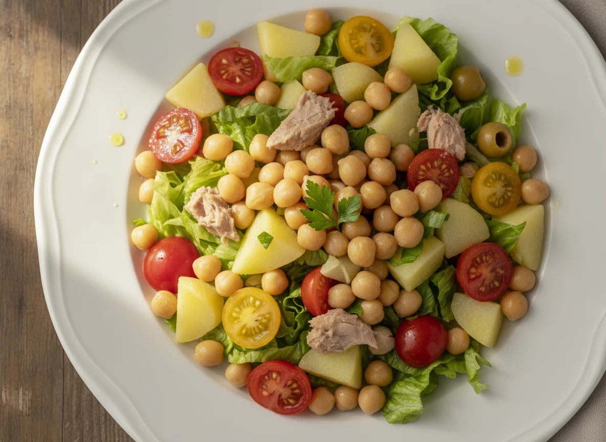 Ensalada de garbanzos con tomate y patata photo