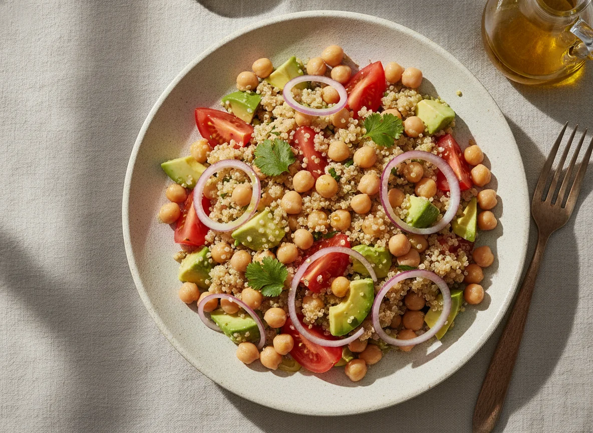 Ensalada de garbanzos, quinoa y aguacate photo