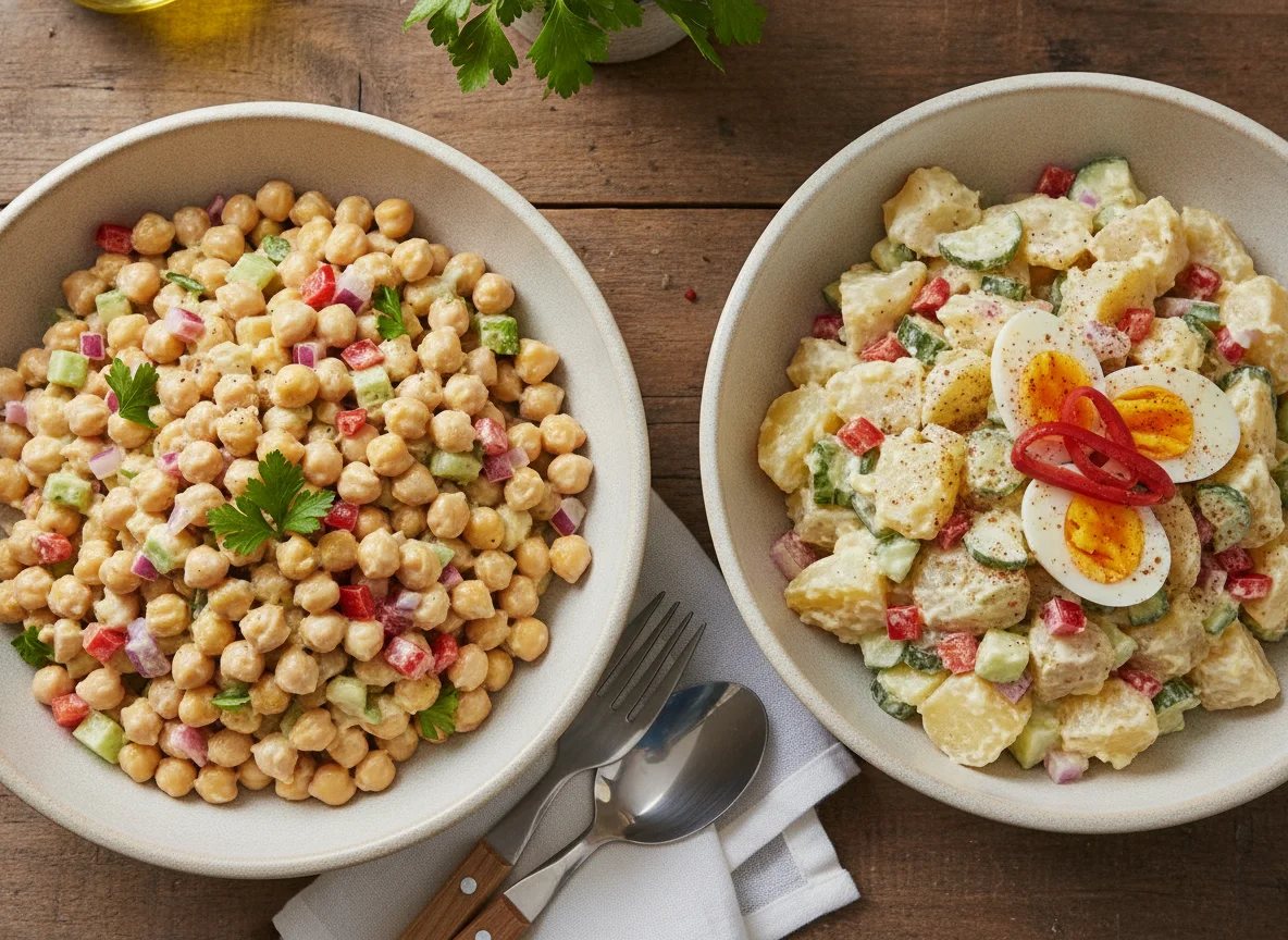 Ensalada de garbanzos y ensalada de patata photo