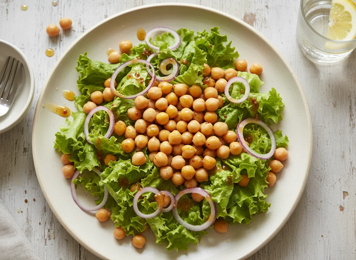 Ensalada de garbanzos y lechuga con cebolla photo